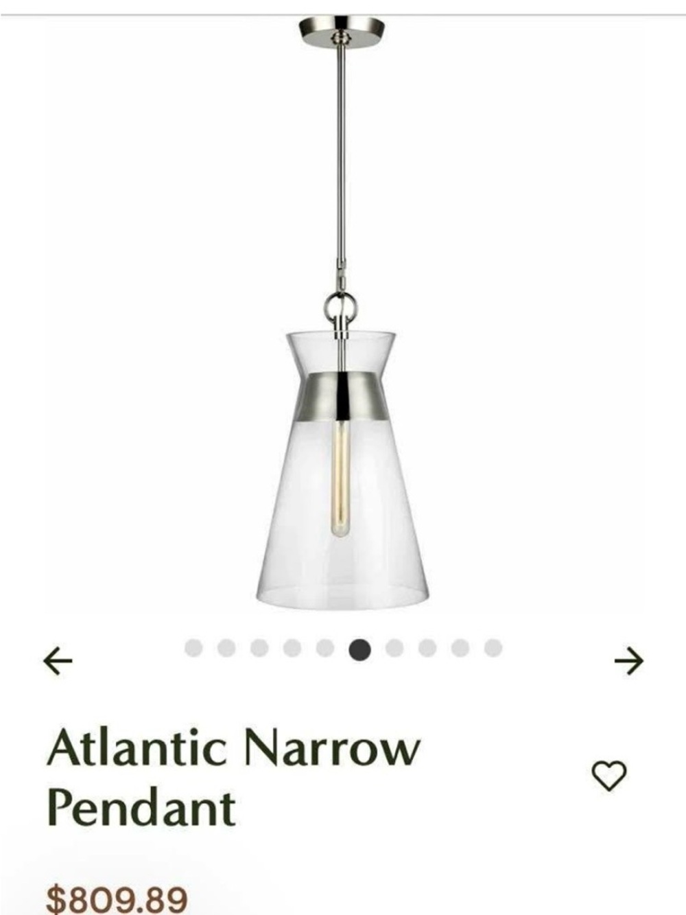Atlantic Narrow Pendant - Clear Glass with Brushed Nickel